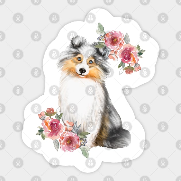 Cute Blue Eyed Sheltie Watercolor Art Sticker by AdrianaHolmesArt